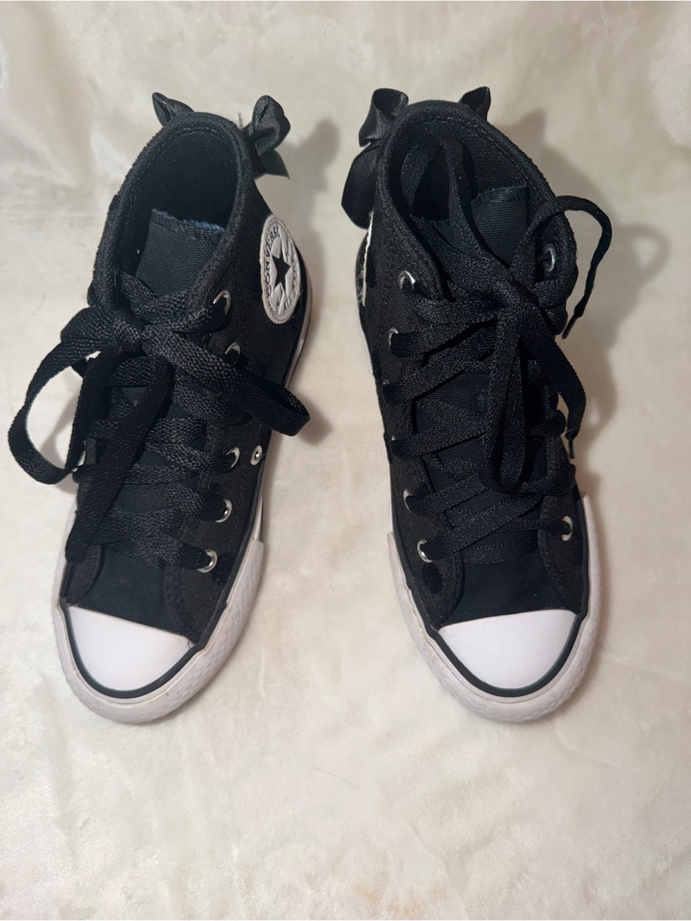 Converse Chuck Taylor All Star Black Polka Dot High Tops Bow Youth Size 1 - Picture 3 of 13